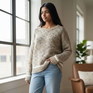 Womens Hem & Thread Acrylic Sweater Cableknit Speckled Sz M